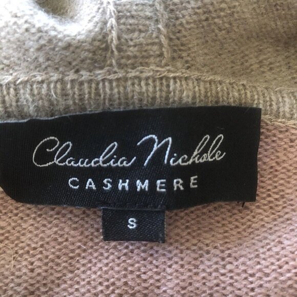 Claudia Nichole Cashmere LONG Stripe Hooded Open Cardigan Tan Brown Size S - Picture 3 of 7